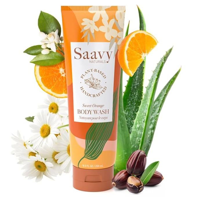 Saavy Naturals Moisturizing Body Wash for Sensitive Skin – Plant-Based & Pure with Coconut Oil, Shea Butter & Aloe Vera – Paraben-Free, Cruelty-Free – Sweet Orange – 8.5 fl oz, 1 pack