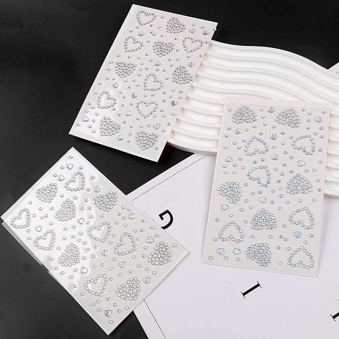 3 Sheers Self Adhesive Rhinestone Sticker Laser Acrylic Heart Gem Stickers for Face Bling Heart Crystal Sparkle Hair Jewels Pearls Diamond Crystal for Eye Face Body Holiday Party Decorations