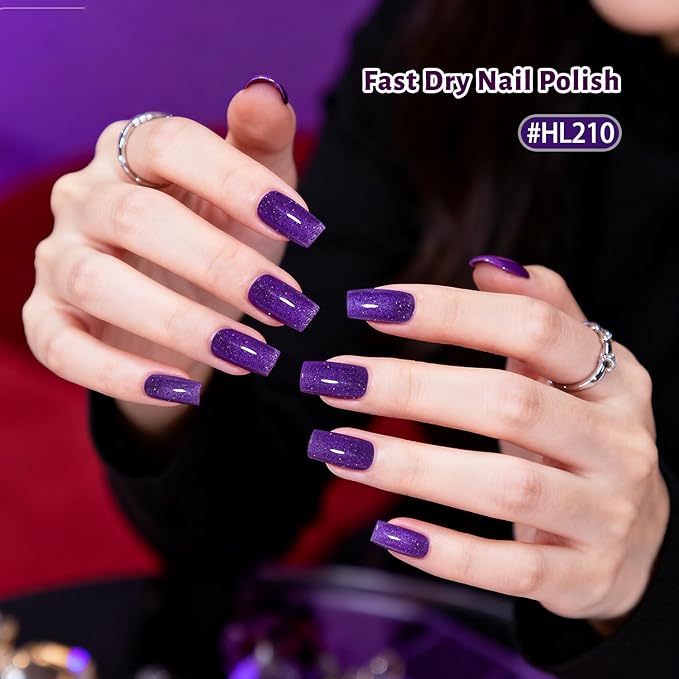 Reflective Nail Polish 12 Colors With Base Coat and Top Coat Glitter Red Bule Purple Green Nail Polish Set Quick Dry Sparkle Winter Manicure Long Lasting for Holiday Gift Giving 5ML