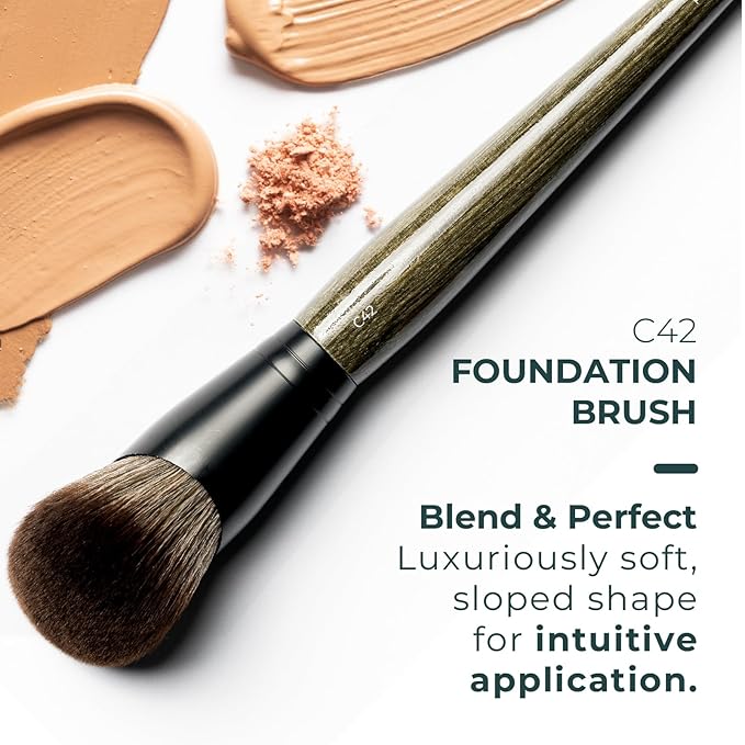 Rose and Ben Beauty C42 Professional Foundation Brush | Multi-Use Angled Makeup Brush for Buffing, Blending & Building | Creates a Seamless Finish and is Cruelty Free