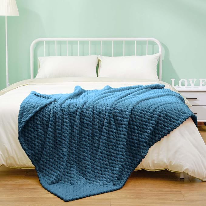 Excervent Hexagon Jacquard Throw Blanket for Bed, 50x70 Inches, Navy Blue | Decorative Fuzzy Flannel Fleece Throw Blanket for Sofa Bed Couch, Super Soft Cozy, Suitable for All Seasons