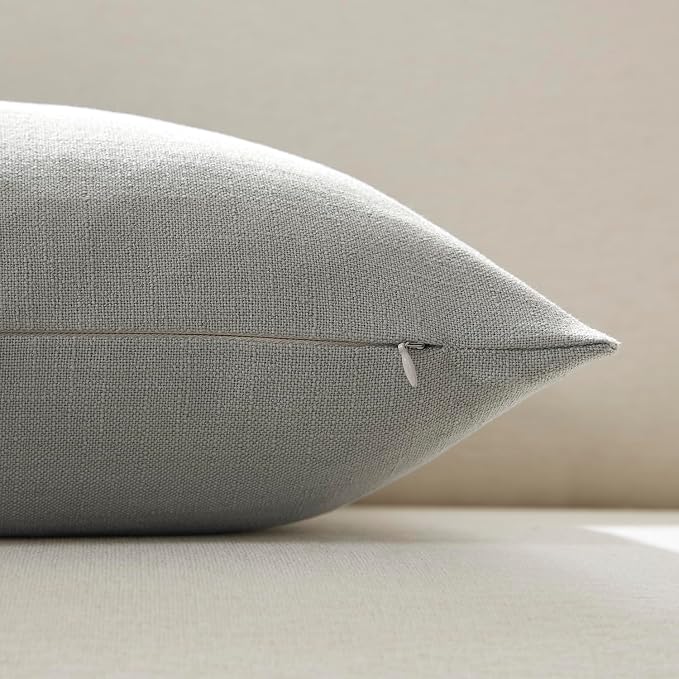 Meekio Set of 2 Dusty Sage Throw Pillow Covers 20x20, Modern Farmhouse Linen Blend Decorative Pillow Covers for Couch Sofa Bed, Neutral Home Decor
