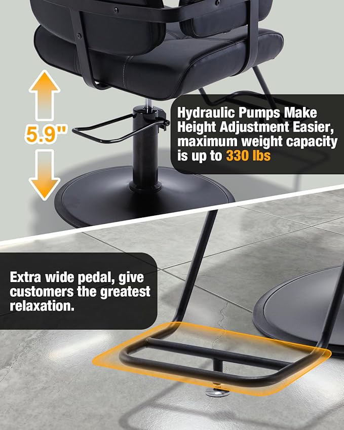 Barber Salon Chair Extra-Wide Seat Hair Salon Chair Hydraulic Pump Barber Chair, 360° Swivel Height Adjustable Styling Chair Spa Beauty Equipment for Hair Stylists, Tattoo Artists, Cosmetologists
