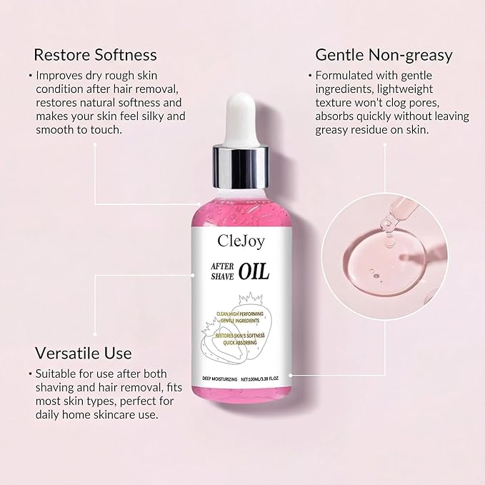 After Shave & Hair Removal Care Essential Oil, formulated with Mineral Oil, Jojoba Seed Oil and Vitamin E, nourish and soothe skin, improve dryness, keep skin silky, for daily post-shave care