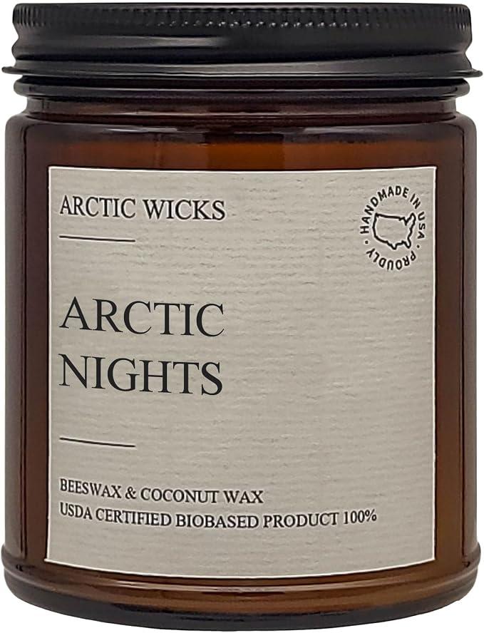 Arctic Wicks Scented Coconut Beeswax Candles | Coconut Beeswax Non Toxic Candle 9oz Amber | Farmhouse Candles Non-Toxic Clean Burn 100% USDA Certified Biobased (Arctic Nights)