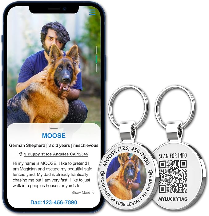 MYLUCKYTAG Personalized QR Code Pet ID | Dog & Cat Collar Tag | Online Profile with Instant Scanned Location Alert Email