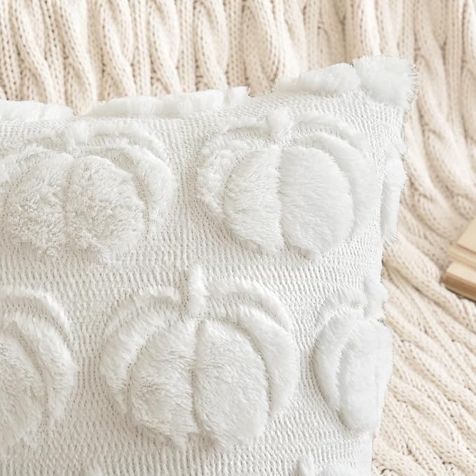 MIULEE Fall Pillow Covers Pumpkin Fall Decor 22x22 Pure White | Set of 2 Fall Decorations for Home, Plush Faux Fur Farmhouse Accent Pillowcases, Porch Sofa Couch Cushion Bed Livingroom