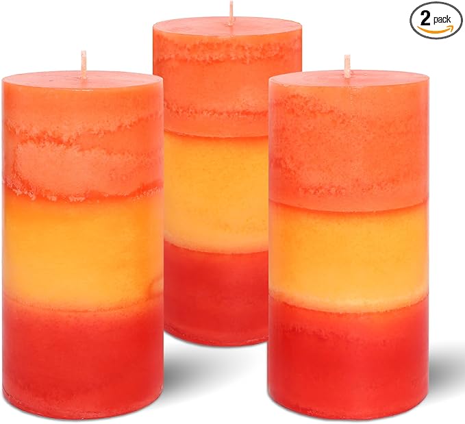3×6 Inch Orange Pillar Candles, Pumpkin Scented Pillar Candles - Long Burning 70+ Hours, Dripless & Smokeless, Aromatherapy Candles for Thanksgiving Day Dinner Table Décor, Set of 3