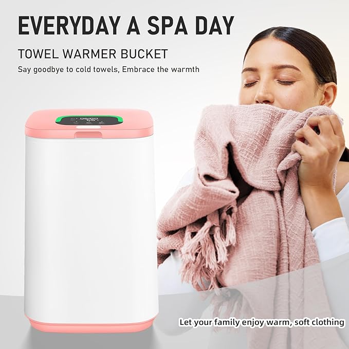 Towel Warmer for Bathroom, 23L Large Towel Warmers, Heated Towel Warmer Bucket with LED Display, 3 Heating Modes, 20/40/60 Min, Auto Shut Off, Child Lock, for Spa, Pink
