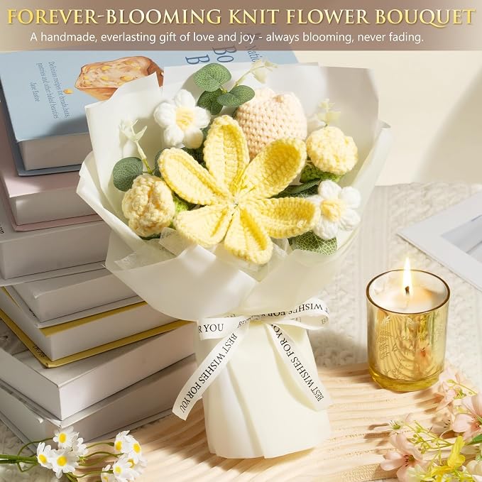 Birthday Gifts for Women, Spa Self Care Package Get Well Soon Gift Baskets | Sympathy Gift Set w/ Crochet Flower Bouquet, Christmas Thinking of You Gifts Basket for Women Mom Her Best Friend Sister Wife