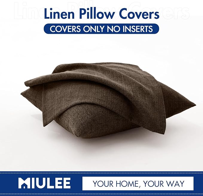 MIULEE Pack of 2 Decorative Linen Burlap Pillow Covers Farmhouse Boho Accent Pillowcases Modern Home Decor for Couch Sofa Bedroom Living Room 18x18 Inch Reddish Brown
