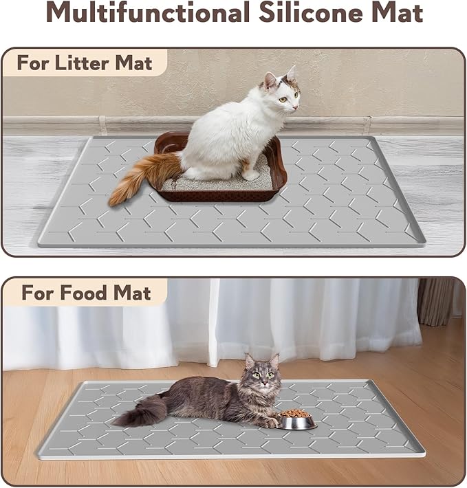 Garoopion Silicone Cat Litter Mat Large 40" X 28", Easy to Clean, Gray | Large Size Waterproof Silicone Mat with Raised Edges, Catch Litter, Protect Floor from Urine, Multi-Use for Dog/Sink/Kitchen