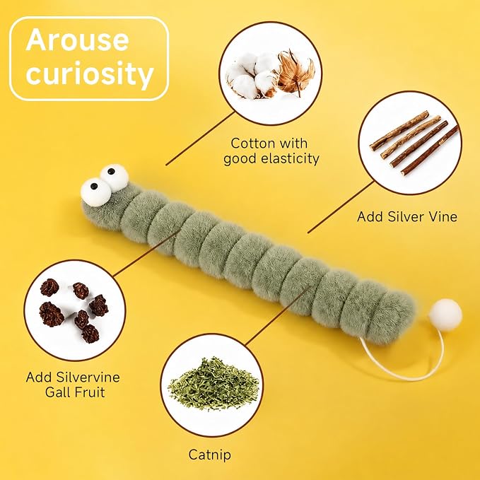 Cat Toys Pillows, Catnip Toys for Cats 3 Pack, Cute Caterpillar Design, Interactive Indoor Kitten Kicker, Promotes Kitty Exercise, Soft and Durable