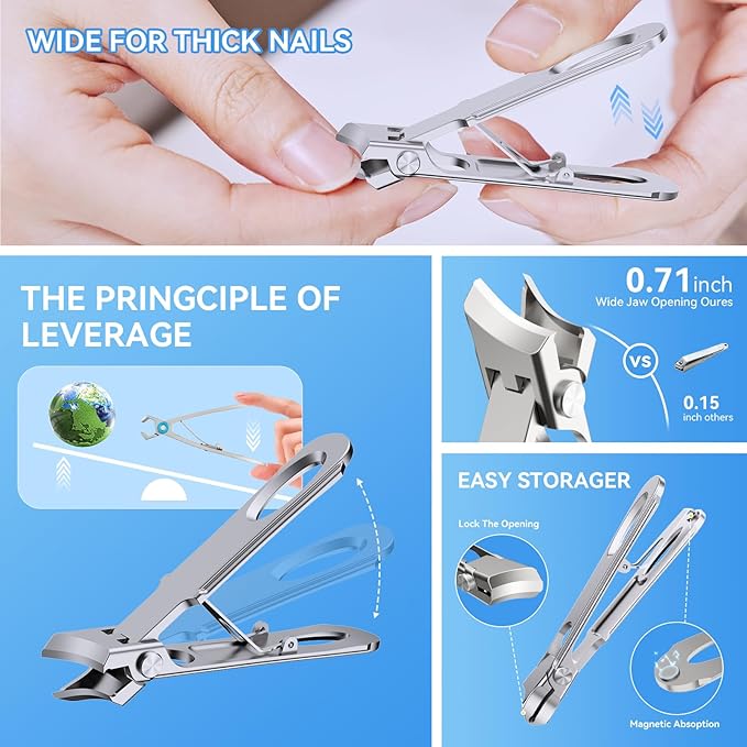 Toenail Clippers for Seniors Thick Toenails, Sharp Toe Nail Clippers Set for Men Women, Heavy Duty Fingernail Clipper Pedicure Tools for Feet, Professional Manicure and Pedicure Kit with Nail Scissors