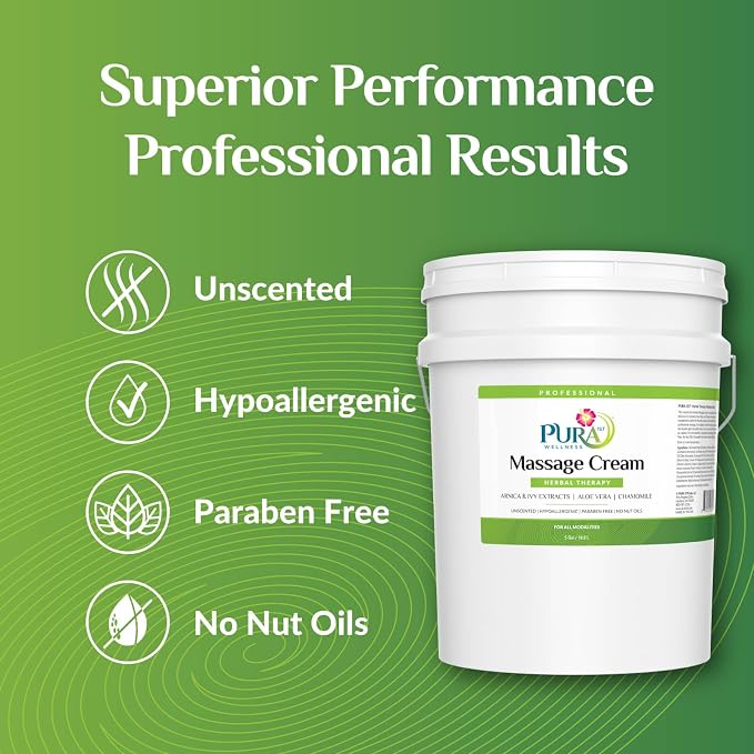 Herbal 5 Gallon Massage Cream, Aloe Vera, Professional, Massage Therapy, Physical Therapy, Deep Tissue, Unscented, Hypoallergenic, Natural Ingredients, Skin Hydrating, Moisturizing
