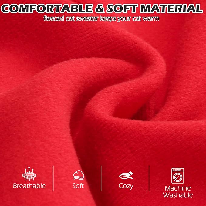 Cat Sweater Warm Fleece Pet Clothes for Cats Only | Soft Cat Vest Puppy Hoodie Coat, Fall Cold Winter Sweatshirt Pullover Clothing also for Small Dogs, Red L
