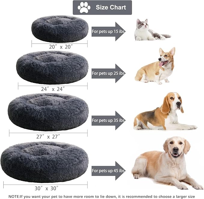 WNPETHOME Medium Round Calming Dog Bed Cat Bed for Comfy Sleep | Dog Bed For Medium Dog, Cute Washable Puppy Bed with Cozy Plush, Fur Anxiety Pet Bed Donut Cuddler (27x27x10In, Navy Blue)