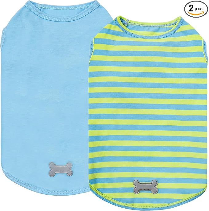 KYEESE 2Pack Cotton Dog Shirt for Small Dogs Soft Striped Tank Top | Reflective for Safety, Lightweight & Breathable, Gentle on Sensitive Skin, Stretchy & Free to Move, Comfortable Daily Wear