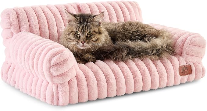 Hollypet Small Dog Large Cat Bed Puppy Couch Beds for Pets up to 25 lbs | Fluffy Dog Cat Couch Plush Soft Warming Pets Beds with Machine Washable Cover and Non-Slip Bottom