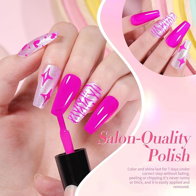 Born Pretty Pink Nail Polish Set Fingernail, 15 Colors Hot Pink Neon Nude Natural Bright Spring Summer Quick Dry Nail Lacquer for DIY Nail Art Salon Home Valentines Day Gift for Women