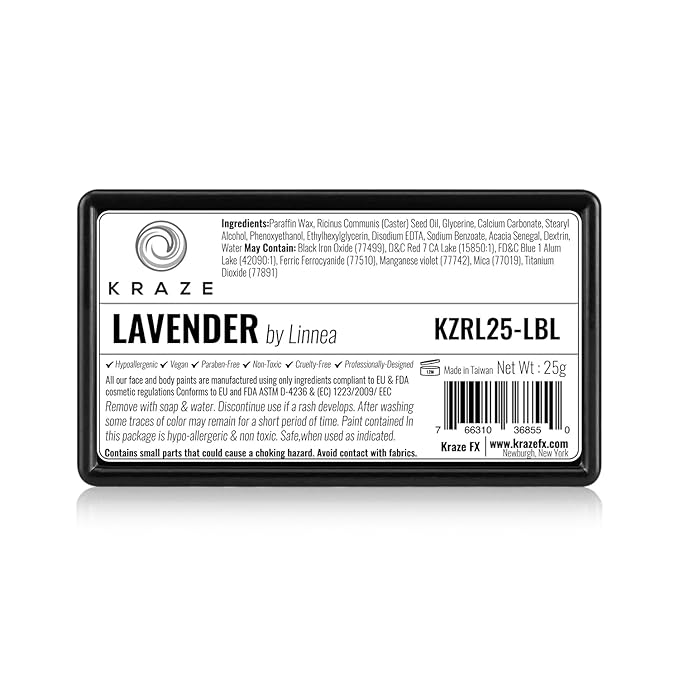 Kraze FX Dome Stroke - Lavender by Linnea (25 gm), Professional 1-Stroke Split Cake, Hypoallergenic, Non-Toxic, Water Activated Face & Body Painting Makeup Supplies for Kids Safe Adults