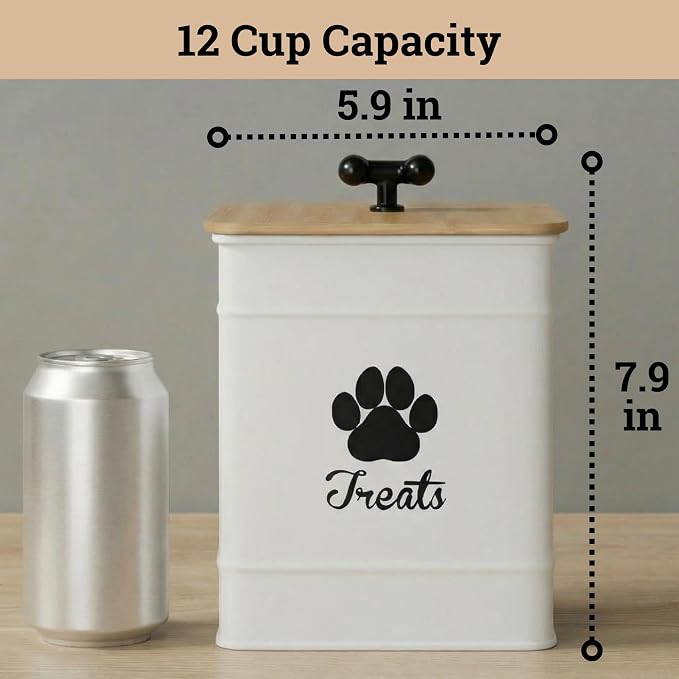 Dog Treat Container Airtight, 6"W x 8"H, Powder Coated, 12 Cup Capacity