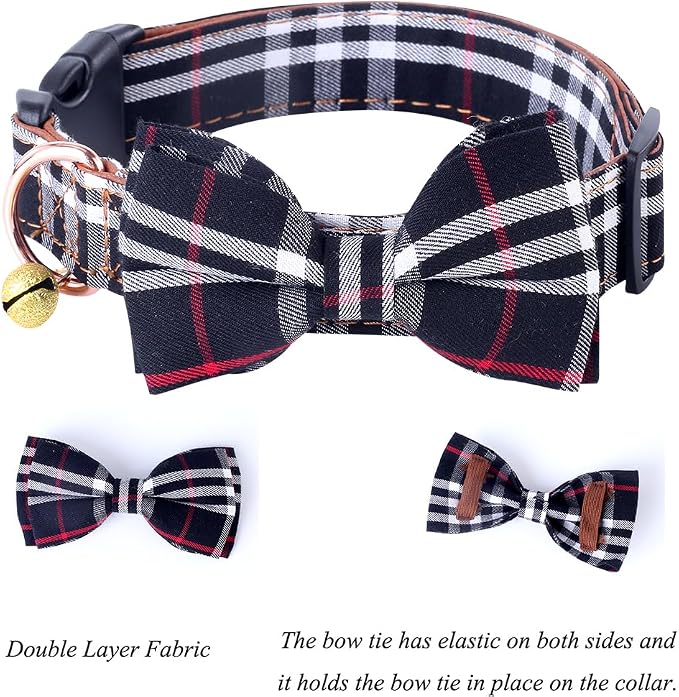Yizepet Dog Collar with Bow Tie- Adjustable pet Collar for Dogs with Plastic Buckle Collar, Stylish Pattern for Small Medium or Large Boy and Girl Dog and Cat