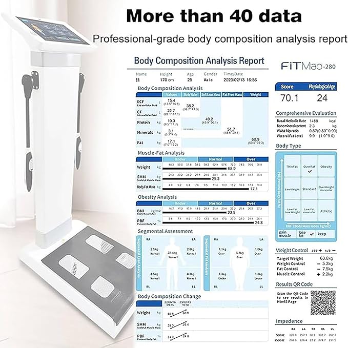 10.1 Inch HD Touch Bioimpedance Analysis Machine, Height Test Body CompositionWeight Management Fat Analyzer, Support Multiple Languages can Be Customized