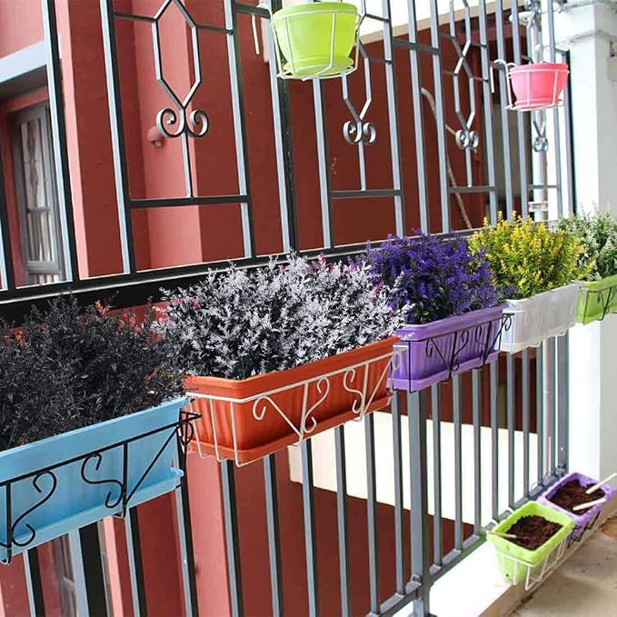 RECUTMS Black Artificial Flowers Outdoor Fake Plants Artificial Faux Flower | 8Pcs, Black Halloween Decor,Fake Outdoor UV Resistant Shrubs No Fade Faux Plastic Plants Garden Porch Window Box Decorating