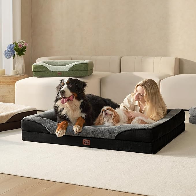 EHEYCIGA Orthopedic XXL Dog Bed for Large Dog, Memory Foam Dog Couch | 52x41 Inch Extra Large Sized Dog Sofa with Sides, Waterproof Liner & Washable Removable Cover, Bolster Pet Couch