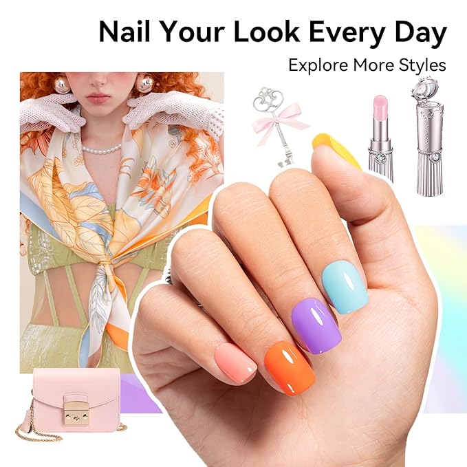 Pastel Candy Nail Polish Set: 6 Dopamine Colors Orange Quick Dry Regular Nail Polish Pack, Vegan Cruelty-free, Rich in Castor Oil, Holiday Party Nail Art DIY Home Travel Manicure Gift