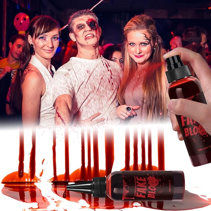 Fake Blood Makeup Kit – Realistic Halloween Fake Blood Spray & Gel for SFX, Cosplay, Costume, Stage, Zombie, Vampire, Scab Effects – Non-Toxic, Easy to Apply & Wash Off 【3-Pack】