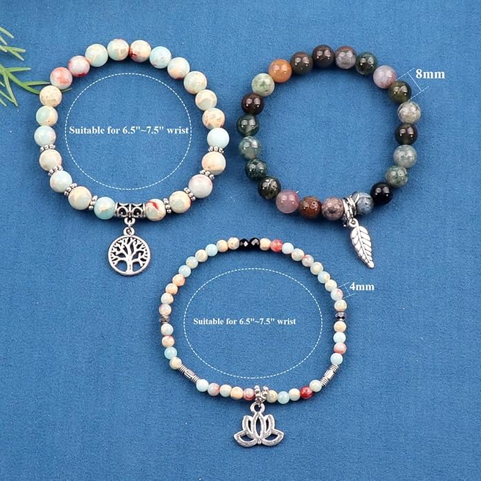 UEUC Tree of Life Yoga Healing Stone Bracelets,Multilayer Lotus Chakra Stone Reiki Bracelet Sets,Anxiety Crystal Natural Stone,for Women Stress Relief