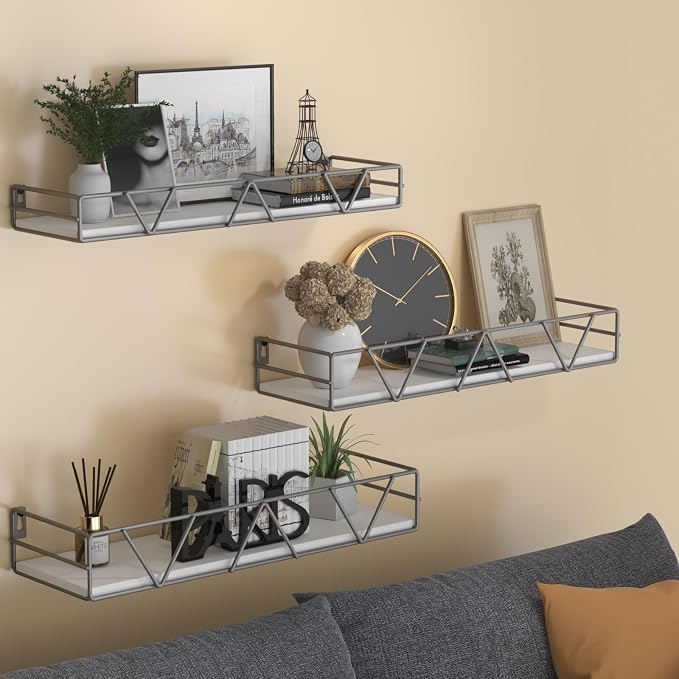 Floating Shelves Set of 3, Wood Wall Shelf, Farmhouse Shelf for Bedroom | Wall Mounted Floating Shelf for Living Room, Bedroom, Bathroom, Kitchen, Office