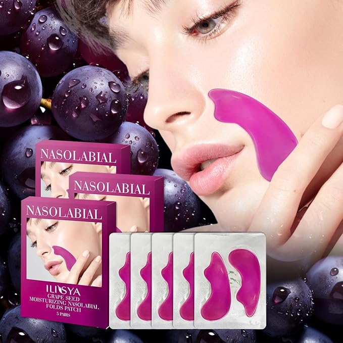 Smile Line Patches With Grape Seed Oil, 15Pairs Nasolabial Folds Patches, Fine Lines and Wrinkles Treatment, 3 Boxes Anti Wrinkle Patches, Caffeine, Sodium Hyaluronate, Collagen