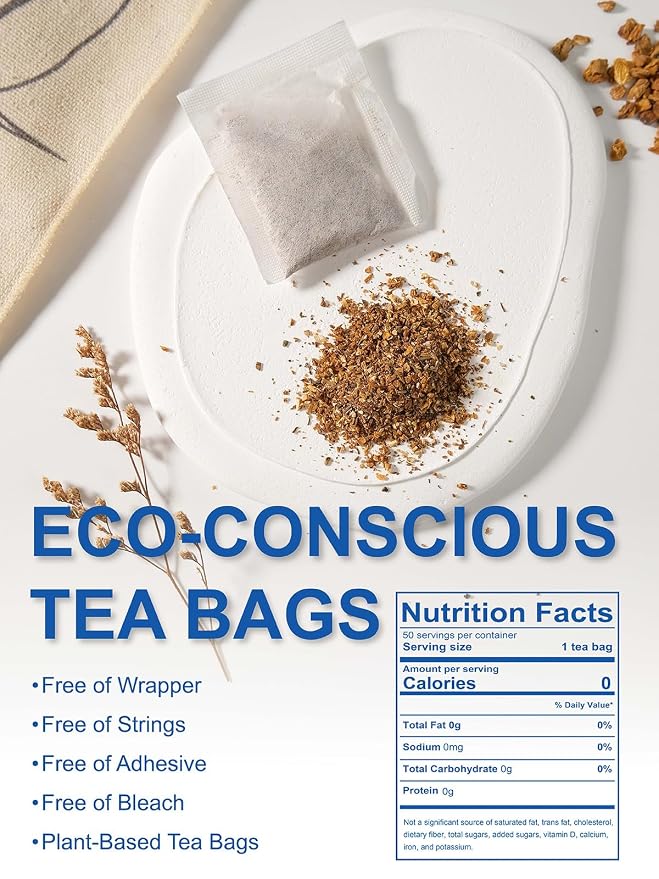 TeeLux Burdock Root Tea Bags, Caffeine-Free Herbal Tea, Smooth Mellow Flavor, Lightly Toasted Aroma, Hot or Iced, 50 Count