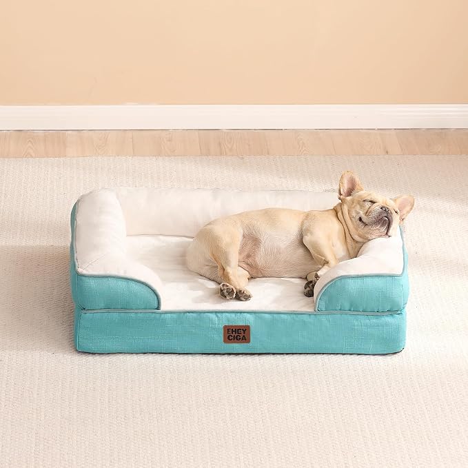 EHEYCIGA Orthopedic Dog Bed, Waterproof Memory Foam, Turquoise Blue, 30"L x 20"W x 6.5"Th | Non-Slip Bottom and Egg-Crate Memory Foam Dog Couch Bed with Washable Removable Cover, Turquoise Blue