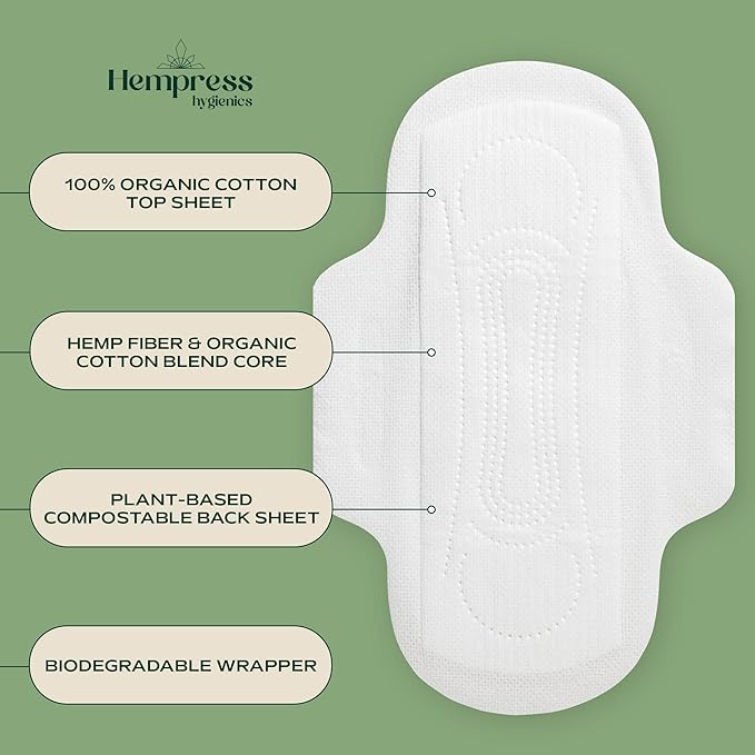 Hempress Ultra Thin Pads for Women, 36 Count, Feminine Care Organic Pads, Regular Flow Ultra Absorbent Cotton with Wings, Menstrual Sanitary Napkins, Fragrance Free, Skin Friendly & Breathable