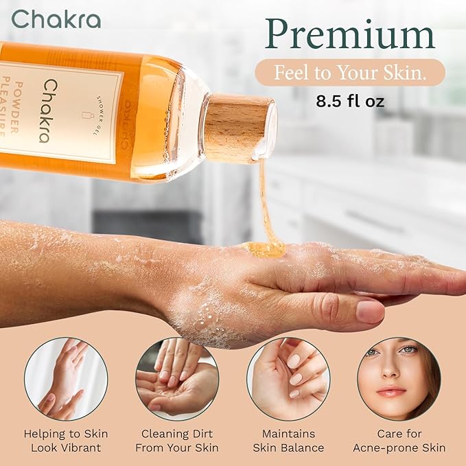 Chakra Body Wash for Women & Men - Moisturizing Shower Gel for Deep Cleansing and Silky Skin - Gentle Daily Body Care with Long-Lasting Freshness, 8.45 fl oz, Oriental Amber
