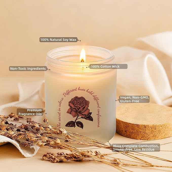 Rose Scented Aromatherapy Candle, Rose Candle for Women, Natural Soy Wax with Pure Cotton Wick, Long-Lasting Burning, Great Gift for Girls/Wife/Mom on Valentine’s/Mother’s/Christmas/Birthday/Day