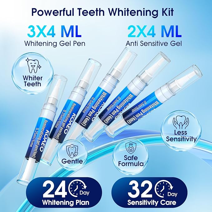 Teeth Whitening Kit – 3 Teeth Whitening Pens + 2 Desensitizing Pens – LED Light – 35% Carbamide Peroxide – Safe & Dentist-Recommended – Fast 7-Day Visible Whitening + Remineralizing Care(Orange)