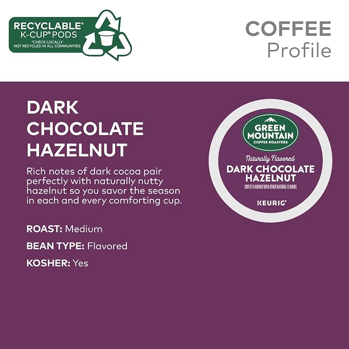 Green Mountain Coffee Roasters Dark Chocolate Hazelnut Coffee, Keurig Single Serve K-Cup Pods, 60 Count