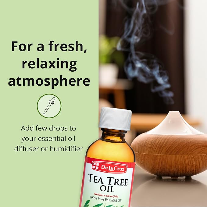 De La Cruz 100% Pure Tea Tree Oil - Steam Distilled Tea Tree Essential Oil for Aromatherapy - 1 FL OZ (2 Bottles)