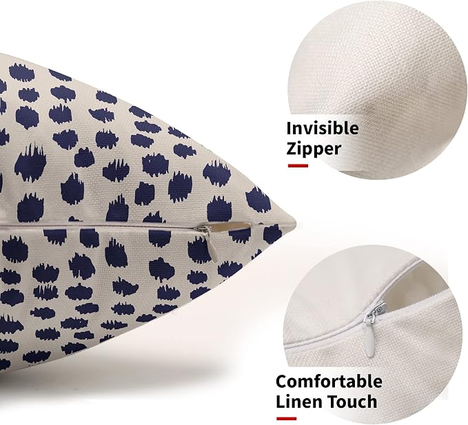 Navy Blue Cream Throw Pillow Covers 12x20 Set of 2 Polka Dot Throw Pillows Outdoor Boho Design Brush Strokes Decorative Pillowcase Square Cushion Cover Linen Pillow Case for Home Sofa Couch Bed