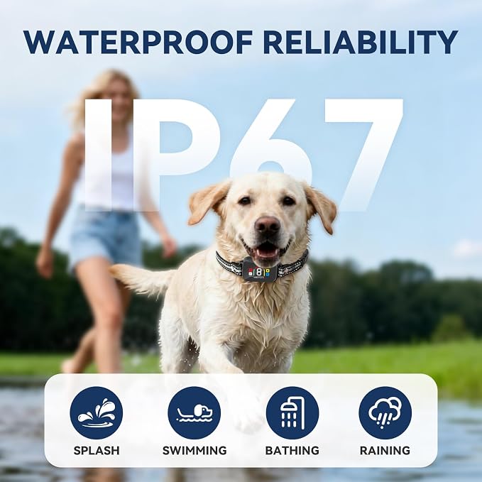 CanineJoy 2-in-1 Dog Shock Collar and Dog Bark Collar - 3400FT Smart Anti Barking Dog Training Collar with Remote, IP67 Waterproof E-Collar with Beep/Vibration(1-8)/Shock(1-8) and Automatic Modes