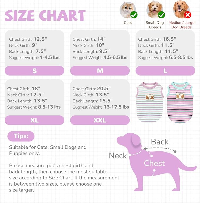 2 Pack Small Dog Shirts Striped Dogs Cats Clothes, Purple&Blue S | Soft Pet Tee Shirt, Breathable Dog Outfits with Exquisite Edging, Small Puppy Pajamas Chihuahua Yorki Party Daily Costumes