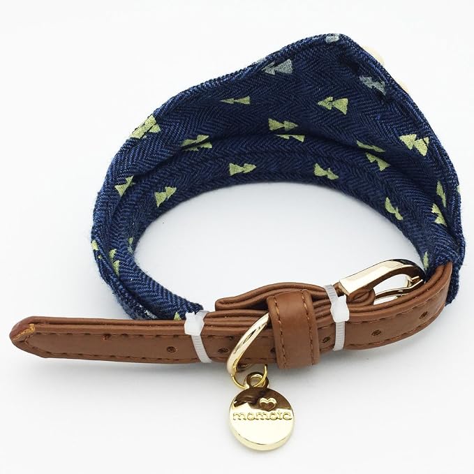 Small Dog Costume Collar - Plaid Bowtie Kitten Bandana Collar for Halloween - Teacup Yorkie Chihuahua Clothes Outfits Accessories, Adjustable (Navy Note Scarf, 8.7 to 11-Inch)