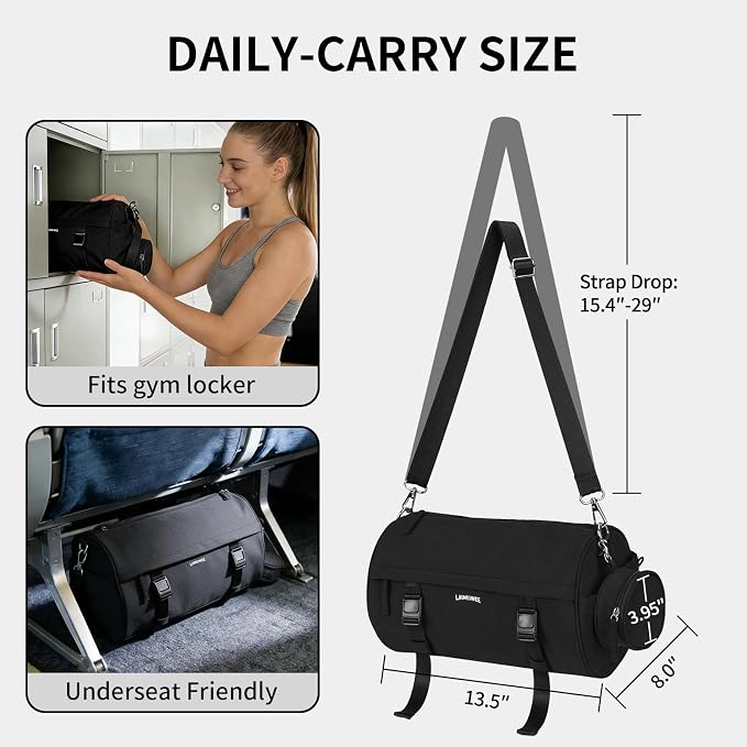 Small Gym Bag for Women Men, 15L Sports Workout Bag with Wet Pocket and Yoga Mat Holder, Lightweight & Water-Resistant Mini Travel Duffle Bag (Black)