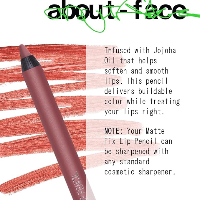 about-face Matte Fix Lip Pencil False Alarm – Long-Wear, Creamy Matte Lip Liner with Hyaluronic Acid & Vitamins C & E – Vegan, Cruelty-Free, Clean Beauty – 0.042 oz (Terracotta Rose)