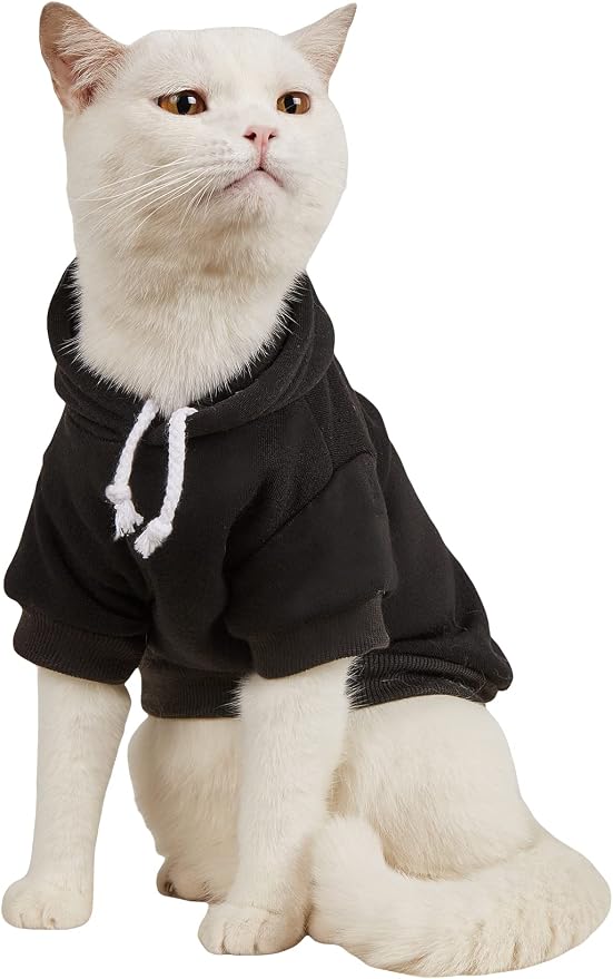 Basic Dog Hoodie Sweatshirt Puppy Sweater Warm Cat Costumes Pet Clothes for Chihuahua Puppy Kitten Small Medium Dogs Black Large